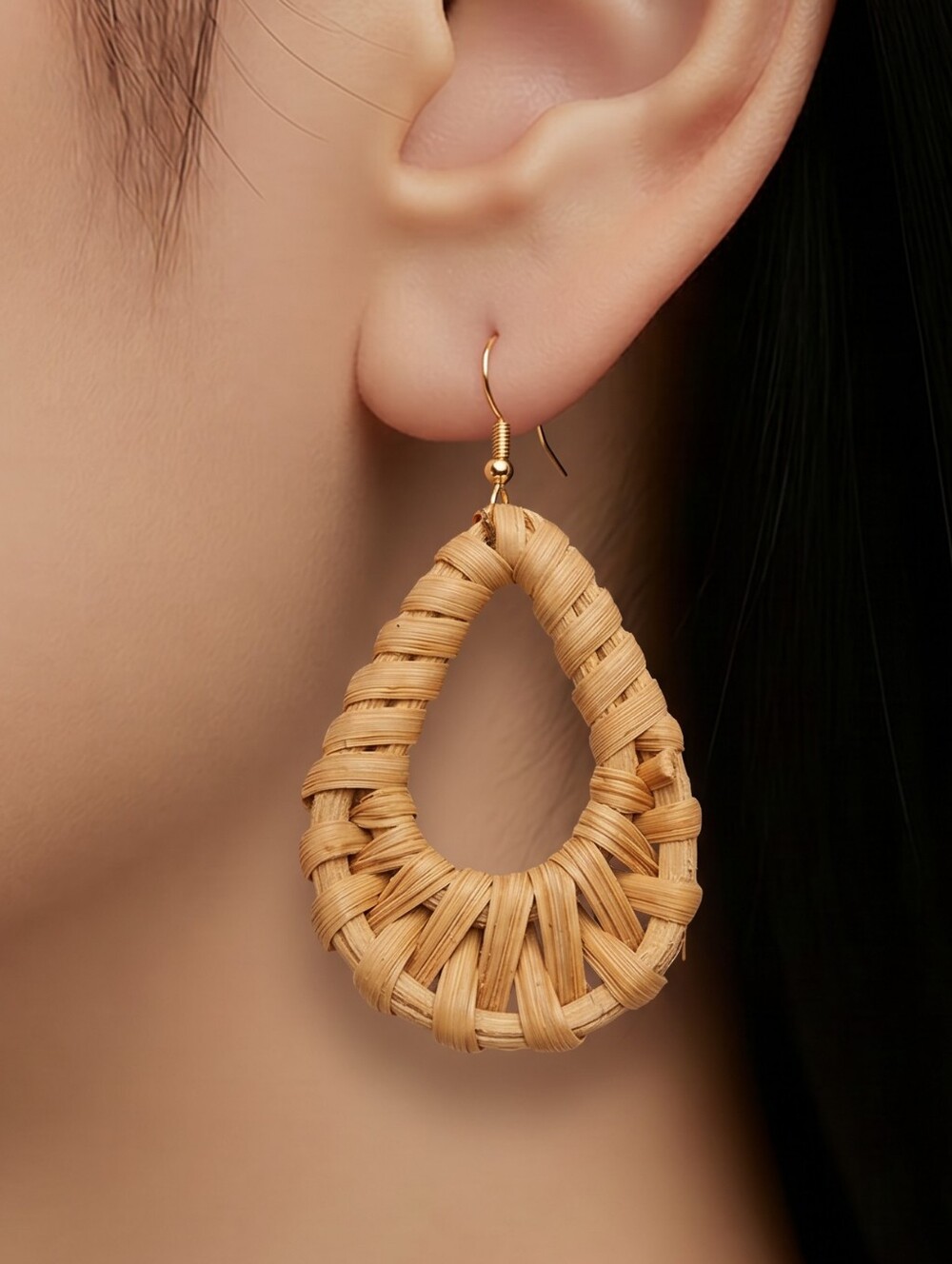Teardrop Rattan Woven Earrings Boho Natural Raffia Statement Jewelry Coastal NWT